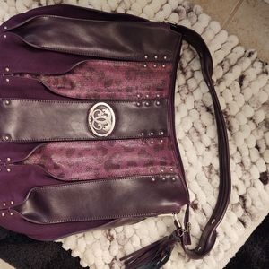 Sharif purple leather and suade leopard handbag